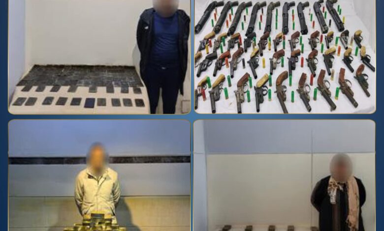 ضبط نصف طن مخدرات وأسلحة نارية بالقيمة 72 مليون جنيه