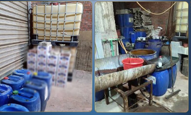 ضبط 6000 عبوة منظفات مغشوشة داخل مخزن غير مرخص بالقليوبية