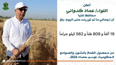 محافظ المنيا: توريد نحو 20 ألف طن قمح منذ انطلاق موسم 2026