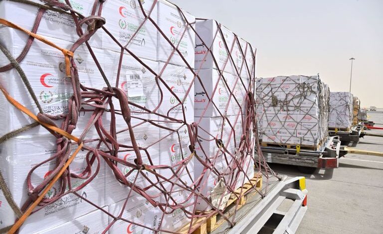 بدعم وكالة الإمارات للمساعدات: وصول 100 طن مساعدات إنسانية إلى العريش استعدادًا لنقلها إلى غزة