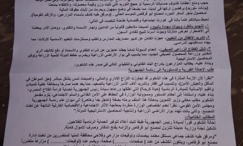 مزارعو بني عبيد بأبو قرقاص يستغيثون: تأخر مستحقات توريد البنجر يهدد الأسر ويعطل الموسم الزراعي