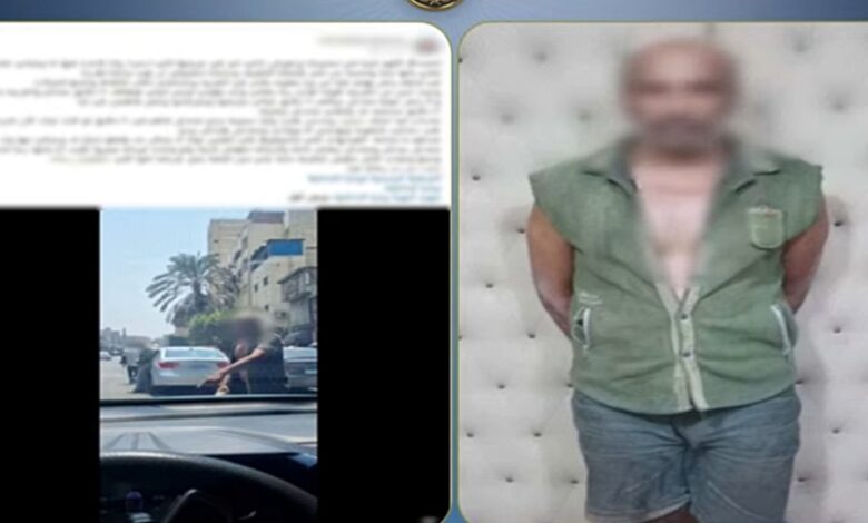 ضبط شخص اعتدى على سيدة وحطم سيارتها بالحجارة في القاهرة.